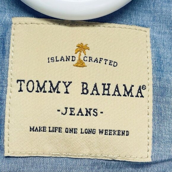 Tommy Bahama Jeans Shirt Size L Men’s Island Grafted Short Sleeve Button Blue - Picture 4 of 8